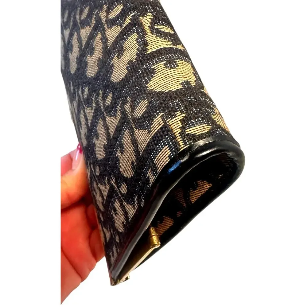 Vintage Christian Dior Oblique Trotter Frame Clutch Navy Canvas Made France